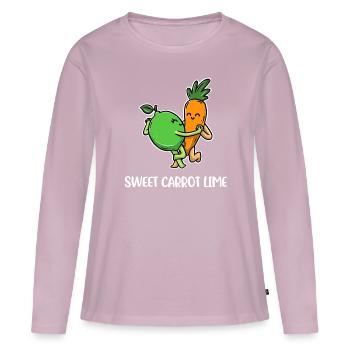 Carotte douce citron vert Carotte Cadeau - T-shirt manches longues Premium bio Femme - rose poudré - Devant - Julia (174cm)