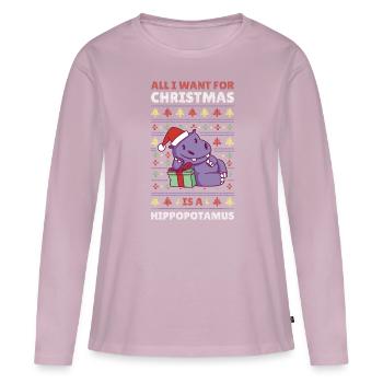 Xmas Hippo Hässlicher Weihnachtspulli Geschenk - Frauen Premium Bio Langarmshirt - Altrosa - Vorne - Julia (174cm)