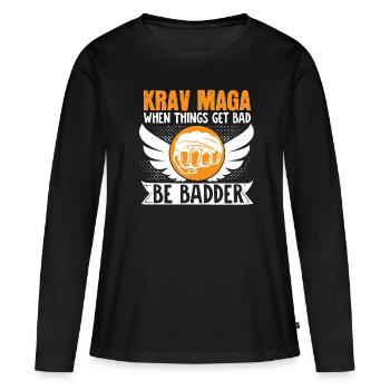 Krav Maga Apparel Israeli Self - Frauen Premium Bio Langarmshirt - Schwarz - Vorne - Julia (174cm)