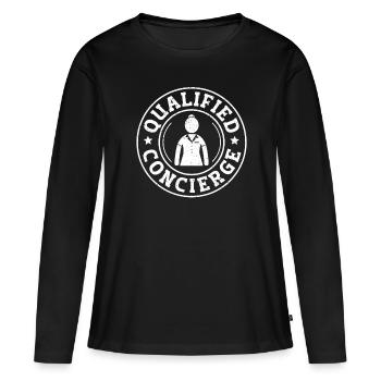 Conciergerie d’accueil - T-shirt manches longues Premium bio Femme - noir - Devant - Julia (174cm)