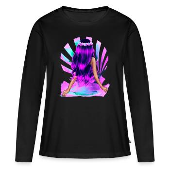 Fleur Enfant Noir-Rose Cheveux Rose Fille Violet - T-shirt manches longues Premium bio Femme - noir - Devant - Julia (174cm)