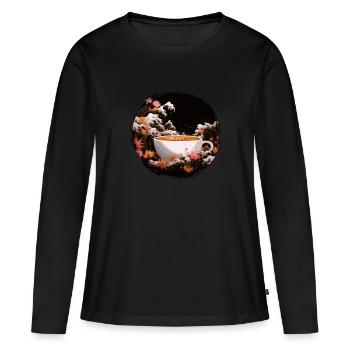 Weltkaffeetag in Kanagawa-Welle - Frauen Premium Bio Langarmshirt - Schwarz - Vorne - Julia (174cm)