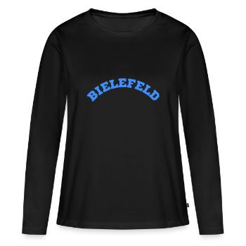 Bielefeld - Frauen Premium Bio Langarmshirt - Schwarz - Vorne - Julia (174cm)