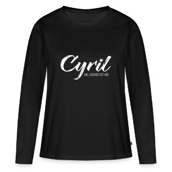 Cyril une légende Cadeau T shirt cyril - T-shirt manches longues Premium bio Femme - noir - Devant - Julia (174cm)