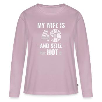 49 ans d’anniversaire Femme Psychotique - T-shirt manches longues Premium bio Femme - rose poudré - Devant - Julia (174cm)