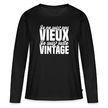 Je ne vieillis pas, je prends de la valeur - T-shirt manches longues Premium bio Femme - noir - Devant - Julia (174cm)