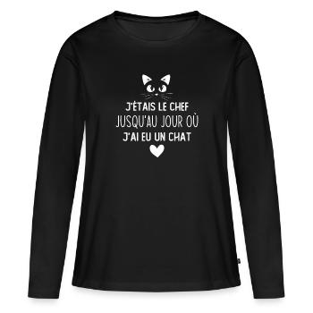 J'étais le chef jusqu'au jour où j'ai eu un chat - T-shirt manches longues Premium bio Femme - noir - Devant - Julia (174cm)