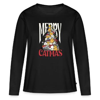 Christmas tree from kitten Merry Catmas - Women's Premium Organic Long Sleeve Shirt - black - Front - Julia (174cm)
