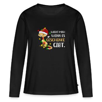 Kätzchen Weckt Mich Wenn Es Geschenke Gibt - Frauen Premium Bio Langarmshirt - Schwarz - Vorne - Julia (174cm)