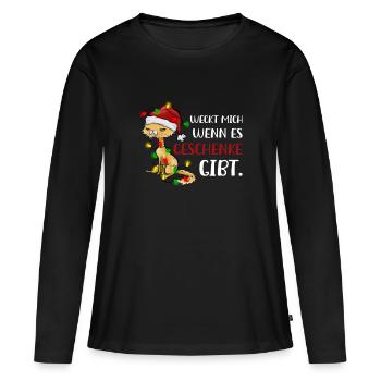 Kätzchen Weckt Mich Wenn Es Geschenke Gibt - Frauen Premium Bio Langarmshirt - Schwarz - Vorne - Julia (174cm)