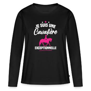 Je suis une cavalière exceptionnelle - T-shirt manches longues Premium bio Femme - noir - Devant - Julia (174cm)