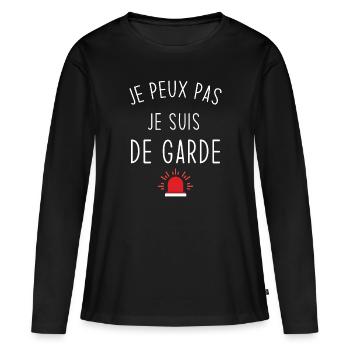 Je peux pas je suis de garde - T-shirt manches longues Premium bio Femme - noir - Devant - Julia (174cm)