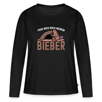 Waldtier Wassertier Frag Mich Nach Meinem Bieber - Frauen Premium Bio Langarmshirt - Schwarz - Vorne - Julia (174cm)
