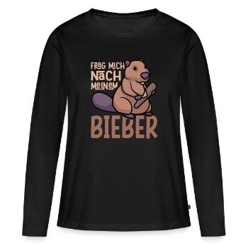 Waldtier Wassertier Frag Mich Nach Meinem Bieber - Frauen Premium Bio Langarmshirt - Schwarz - Vorne - Julia (174cm)