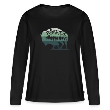 Rétro Vache Bison Buffle d’eau Buffle Silhouette - T-shirt manches longues Premium bio Femme - noir - Devant - Julia (174cm)