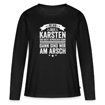 Karsten Personalisiert Handwerker Hausmeister - Frauen Premium Bio Langarmshirt - Schwarz - Vorne - Julia (174cm)