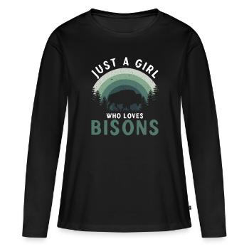 Just A Girl Who Loves Bisons Kuh Bison Büffel - Frauen Premium Bio Langarmshirt - Schwarz - Vorne - Julia (174cm)