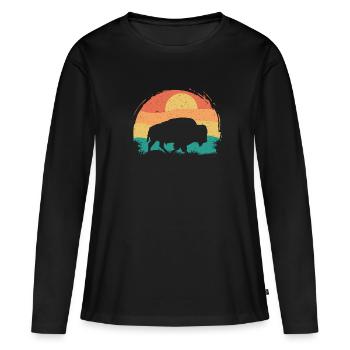 Rétro Vache Bison Buffle d’eau Buffle Silhouette - T-shirt manches longues Premium bio Femme - noir - Devant - Julia (174cm)