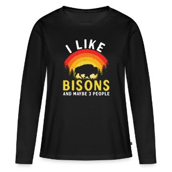 J’aime le bison et 3 personnes vache bison buffle - T-shirt manches longues Premium bio Femme - noir - Devant - Julia (174cm)