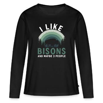 J’aime le bison et 3 personnes vache bison buffle - T-shirt manches longues Premium bio Femme - noir - Devant - Julia (174cm)