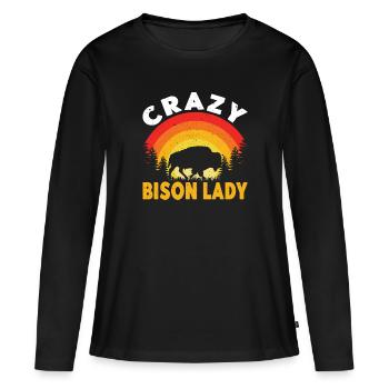 Crazy Bison Lady Kuh Bison Büffel Wasserbüffel - Frauen Premium Bio Langarmshirt - Schwarz - Vorne - Julia (174cm)