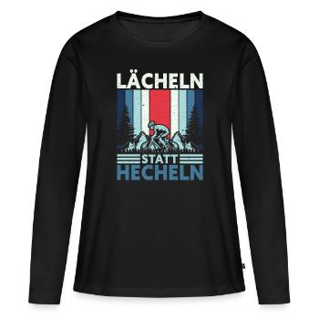 Lächeln statt Hecheln Fahrrad Bike eMTB Lustig - Frauen Premium Bio Langarmshirt - Schwarz - Vorne - Julia (174cm)