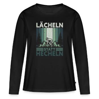 Lächeln statt Hecheln Fahrrad Bike eMTB Lustig - Frauen Premium Bio Langarmshirt - Schwarz - Vorne - Julia (174cm)