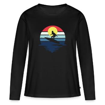 Retro Surfer Surfbrett Wassersport Wasser Surfen - Frauen Premium Bio Langarmshirt - Schwarz - Vorne - Julia (174cm)