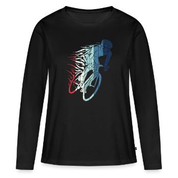 Retro Cyclist with Flames Bike Bike eMTB - Women's Premium Organic Long Sleeve Shirt - black - Front - Julia (174cm)
