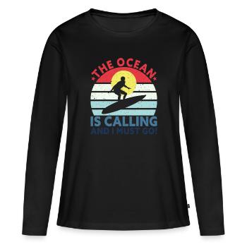 Retro Surfer Surfbrett Wassersport Wasser Surfen - Frauen Premium Bio Langarmshirt - Schwarz - Vorne - Julia (174cm)