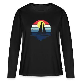 Retro Segeln Boot Segelboot Skipper Katamaran - Frauen Premium Bio Langarmshirt - Schwarz - Vorne - Julia (174cm)