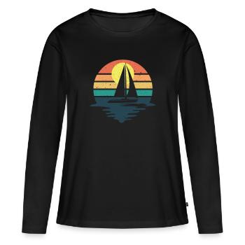 Retro Segeln Boot Segelboot Skipper Katamaran - Frauen Premium Bio Langarmshirt - Schwarz - Vorne - Julia (174cm)