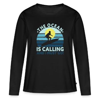 Retro Surfer Surfbrett Wassersport Wasser Surfen - Frauen Premium Bio Langarmshirt - Schwarz - Vorne - Julia (174cm)