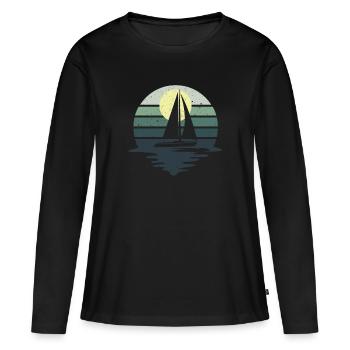 Retro Segeln Boot Segelboot Skipper Katamaran - Frauen Premium Bio Langarmshirt - Schwarz - Vorne - Julia (174cm)