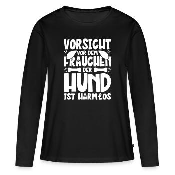 Vorsicht Vor Dem Frauchen Der Hund Ist Harmlos - Frauen Premium Bio Langarmshirt - Schwarz - Vorne - Julia (174cm)