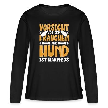 Vorsicht Vor Dem Frauchen Der Hund Ist Harmlos - Frauen Premium Bio Langarmshirt - Schwarz - Vorne - Julia (174cm)