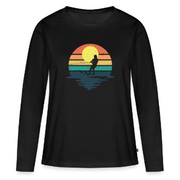 Retro Wasserski Vintage Wasser Ski Sonnenuntergang - Frauen Premium Bio Langarmshirt - Schwarz - Vorne - Julia (174cm)