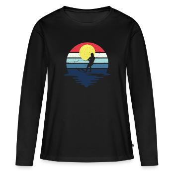 Retro Wasserski Vintage Wasser Ski Sonnenuntergang - Frauen Premium Bio Langarmshirt - Schwarz - Vorne - Julia (174cm)