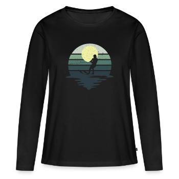 Retro Wasserski Vintage Wasser Ski Sonnenuntergang - Frauen Premium Bio Langarmshirt - Schwarz - Vorne - Julia (174cm)