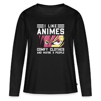 J’aime les vêtements confortables d’animes et 3 personnes disant - T-shirt manches longues Premium bio Femme - noir - Devant - Julia (174cm)