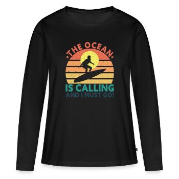 Retro Surfer Surfbrett Wassersport Wasser Surfen - Frauen Premium Bio Langarmshirt - Schwarz - Vorne - Julia (174cm)