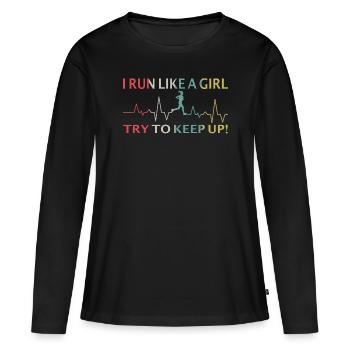 Idée cadeau de course à pied pour femmes - T-shirt manches longues Premium bio Femme - noir - Devant - Julia (174cm)