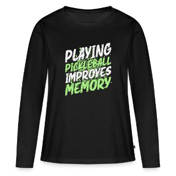 Pickleball Spielen Verbessert Memory Dink Player - Frauen Premium Bio Langarmshirt - Schwarz - Vorne - Julia (174cm)