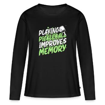 Pickleball Spielen Verbessert Memory Dink Player - Frauen Premium Bio Langarmshirt - Schwarz - Vorne - Julia (174cm)
