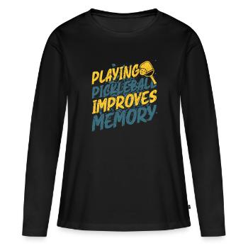 Pickleball Spielen Verbessert Memory Dink Player - Frauen Premium Bio Langarmshirt - Schwarz - Vorne - Julia (174cm)