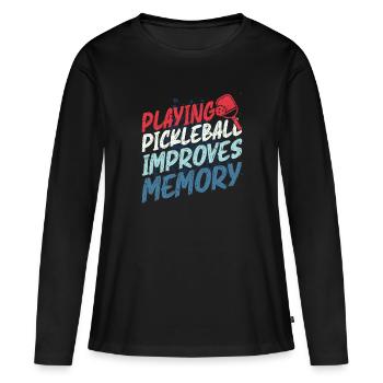 Pickleball Spielen Verbessert Memory Dink Player - Frauen Premium Bio Langarmshirt - Schwarz - Vorne - Julia (174cm)