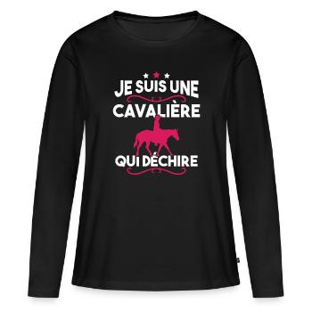 Je suis une cavalière qui déchire - T-shirt manches longues Premium bio Femme - noir - Devant - Julia (174cm)