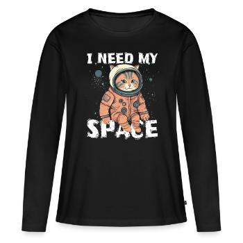 Chat J’ai besoin de mon chat d’astronomie de jeu de mots spatial - T-shirt manches longues Premium bio Femme - noir - Devant - Julia (174cm)