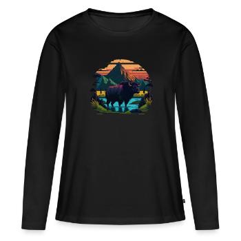 Rétro Vache Bison Buffle d’eau Buffle Silhouette - T-shirt manches longues Premium bio Femme - noir - Devant - Julia (174cm)