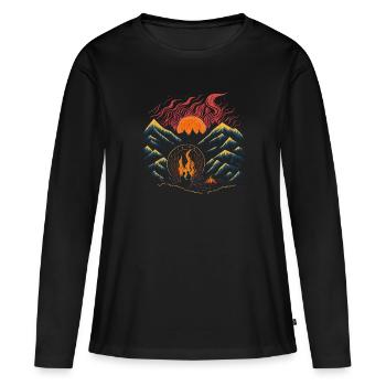Retro Wandern Camping Berge Sonnenuntergang - Frauen Premium Bio Langarmshirt - Schwarz - Vorne - Julia (174cm)